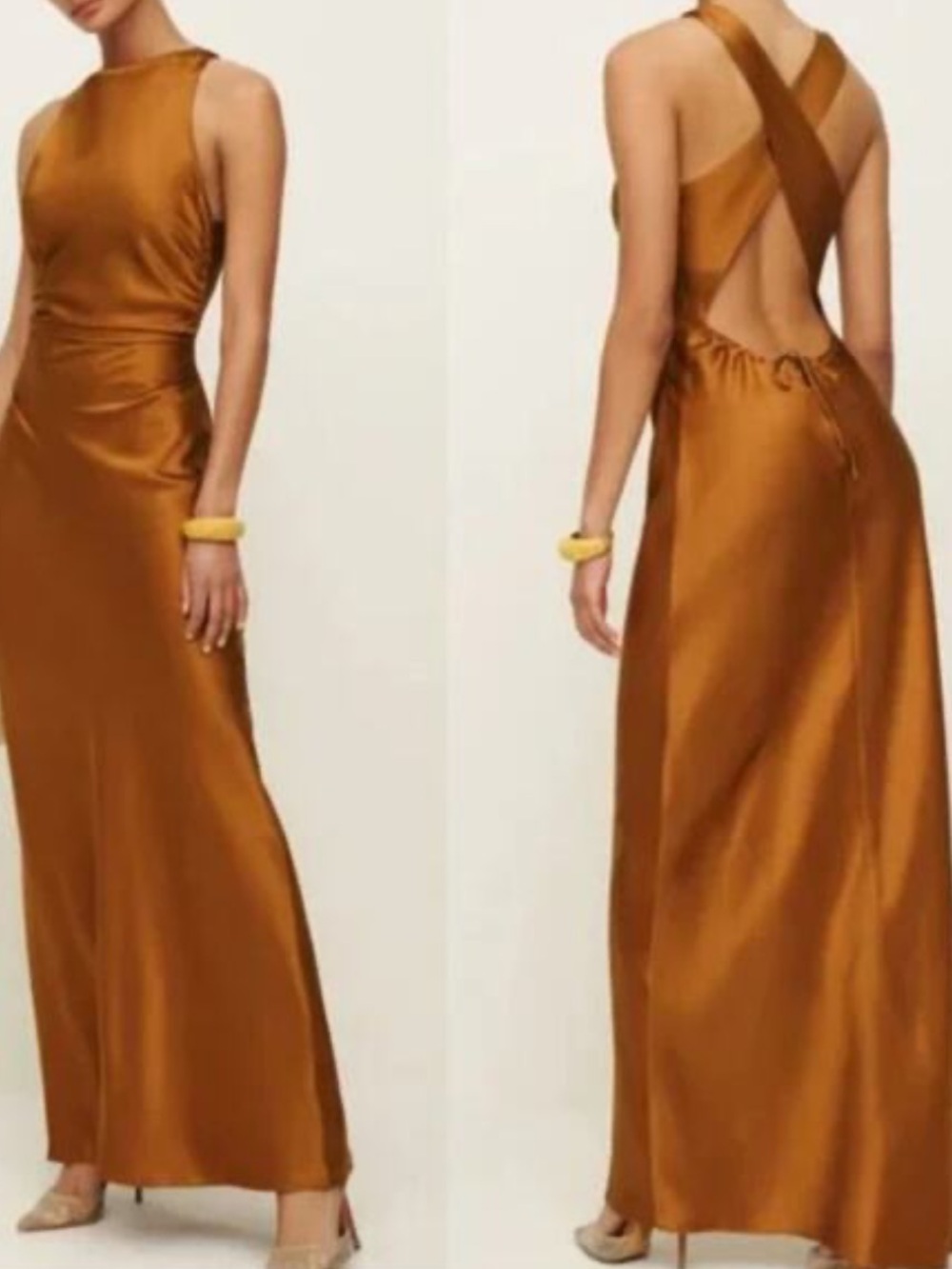 Reformation Anaiis Silk Maxi Dress in Copper Brown - Picture 4 of 4